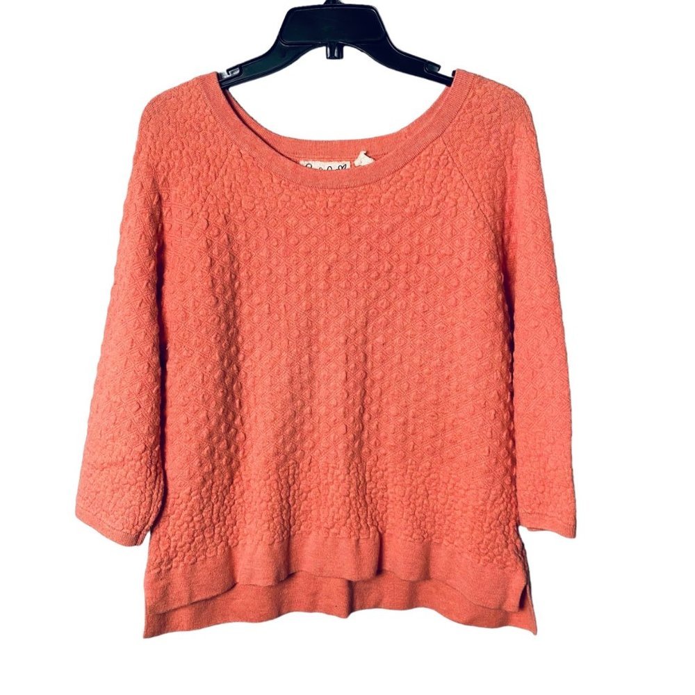 Anthro Field Flower Women‎ Large Coral 3/4 Sleeve Textured Pullover Sweater